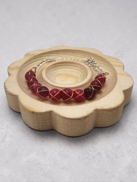 Handmade Jewelry - Handmade Wire-wrapped Adjustable Red Beaded Bracelet
